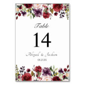 Klassischer Burgunder Blumenempfang Tischnummer (Vorderseite)