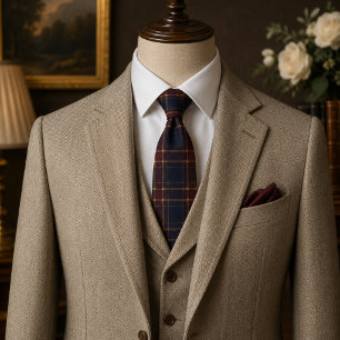 Klassischer Burgunderrot-Navy-Tartan-Karo Krawatte