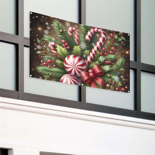 Klassischer Candy Cane/Pfefferminz Weihnachtsgrün Banner (Äußeres Gebäude)