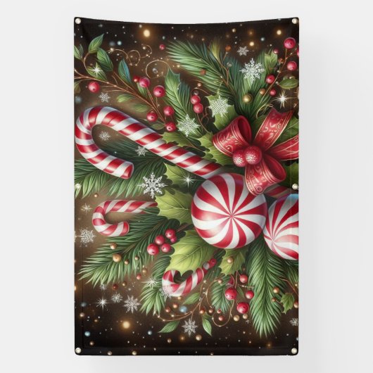 Klassischer Candy Cane/Pfefferminz Weihnachtsgrün Banner (Vertikal)