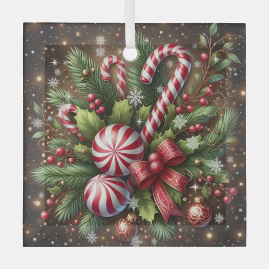 Klassischer Candy Cane/Pfefferminz Weihnachtsgrün Ornament Aus Glas (Vorderseite)