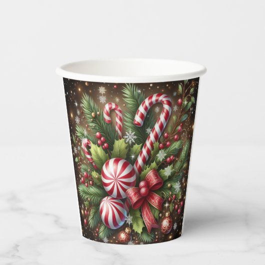 Klassischer Candy Cane/Pfefferminz Weihnachtsgrün Pappbecher (Vorderseite)
