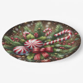 Klassischer Candy Cane/Pfefferminz Weihnachtsgrün Pappteller (Schrägansicht)