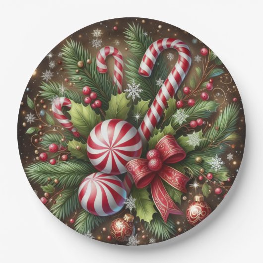 Klassischer Candy Cane/Pfefferminz Weihnachtsgrün Pappteller (Vorderseite)