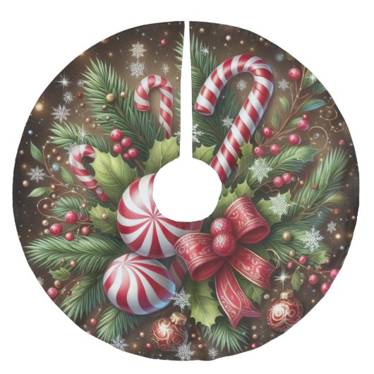 Klassischer Candy Cane/Pfefferminz Weihnachtsgrün Polyester Weihnachtsbaumdecke (Vorderseite)