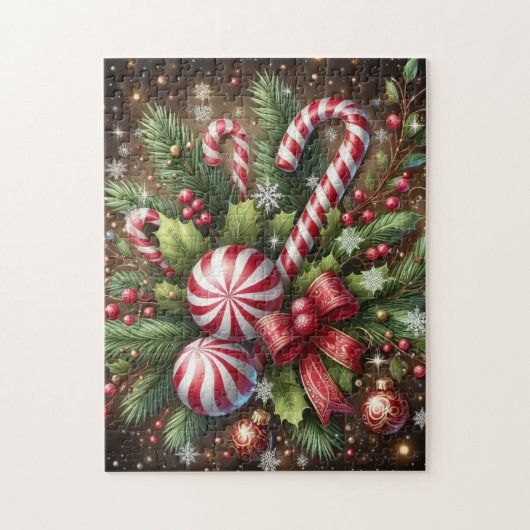 Klassischer Candy Cane/Pfefferminz Weihnachtsgrün Puzzle (Vertikal)