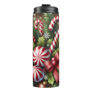 Klassischer Candy Cane/Pfefferminz Weihnachtsgrün Thermosbecher