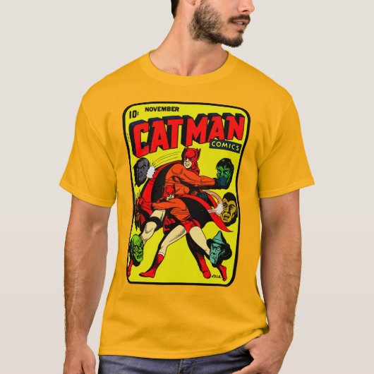 Klassischer Cat-Man-Comic-T - Shirt der 40er Jahre (Vorderseite)