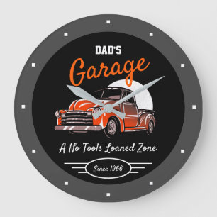Klassischer Chevy-Truck Garage Papa Irgendwas Schw Große Wanduhr