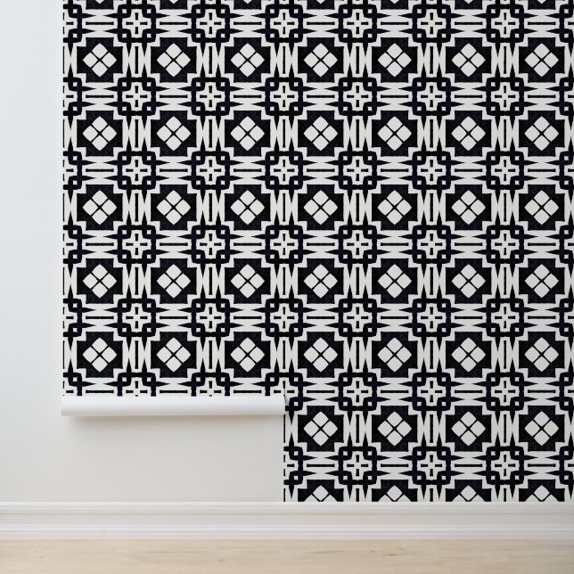Klassischer Chic Black and White Geometric Deko Mo Tapete (Anwendung)