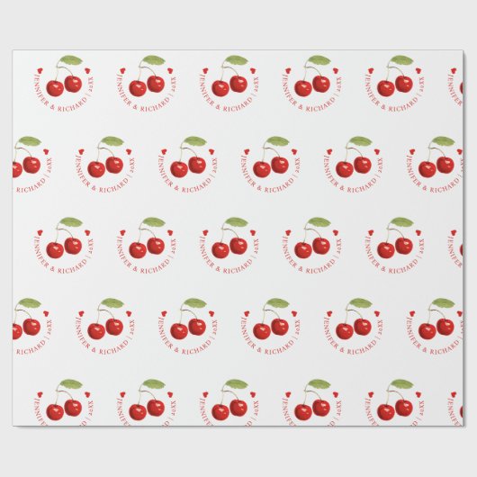 Klassischer Chic Hübsch Cherry Red White Bride Gro Geschenkpapier (Flach)