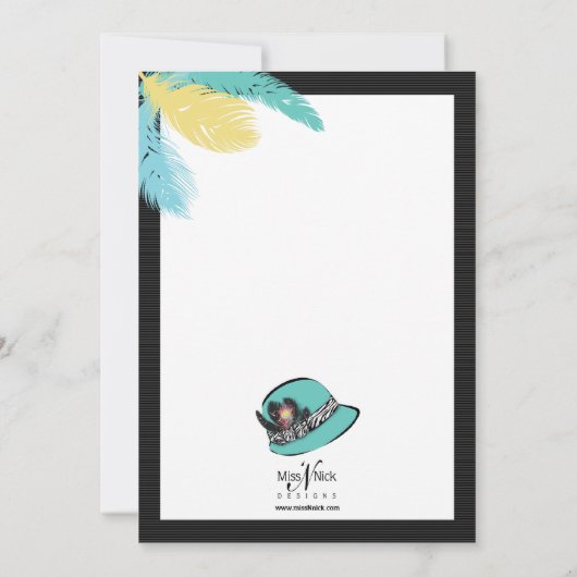 Klassischer Chic-Hut mit Federn Einladung (Rückseite)