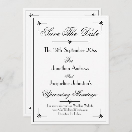 Klassischer Chic Romantische Weiße Hochzeit Save The Date (Vorne/Hinten)