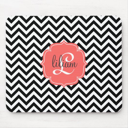 Klassischer Chic schwarz u. weiße Zickzack Mousepad (Vorne)