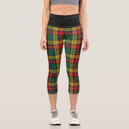 Klassischer Clan Buchanan Tartan Kariert Capri Leggings (Vorderseite)