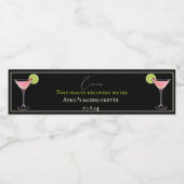 Klassischer Cocktail in Schwarz/Rosa lustig Wasserflaschenetikett (Einzelnes Label)
