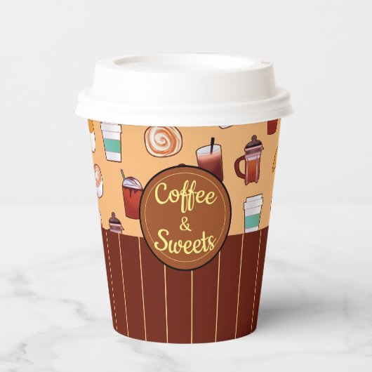 klassischer Coffee Shop und Gebäck Pappbecher (Vorderseite)