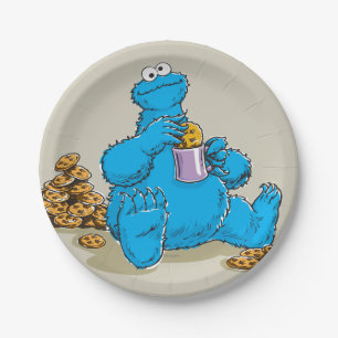 Klassischer Cookie-Monster, der Kekse isst Pappteller