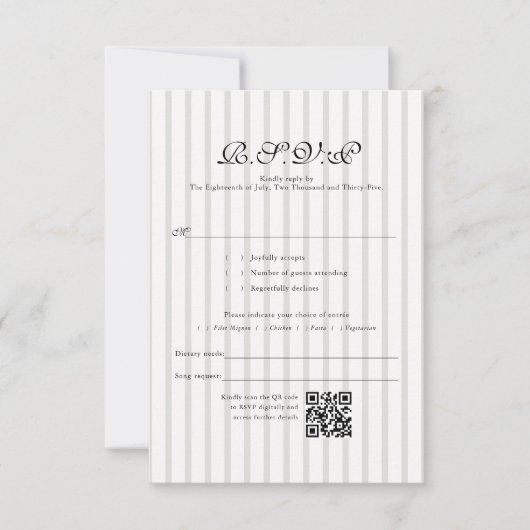 Klassischer Country Club Stripe QR Code Hochzeit R RSVP Karte (Vorderseite)