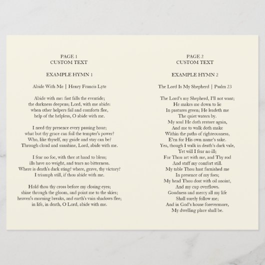 Klassischer Cremeorden des Beerdigungsprogramms (Rückseite)