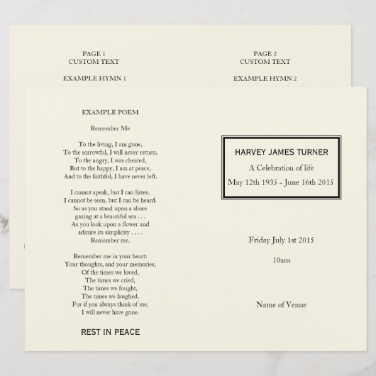 Klassischer Cremeorden des Beerdigungsprogramms (Vorne/Hinten)