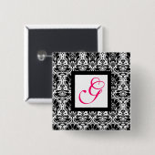KLASSISCHER DAMAST MONOGRAMM,rosa Fuchsie Button (Vorne & Hinten)