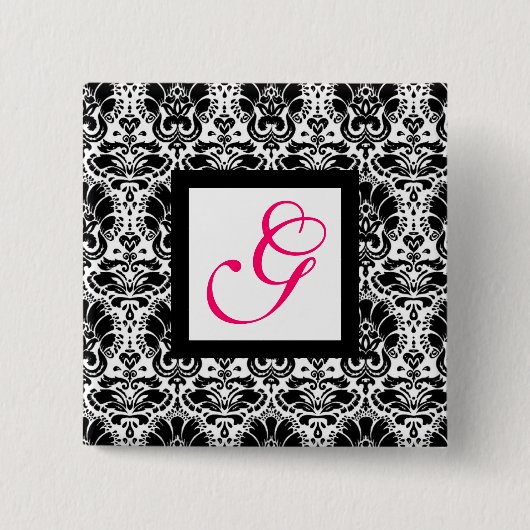 KLASSISCHER DAMAST MONOGRAMM,rosa Fuchsie Button (Vorderseite)