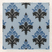 Klassischer Damaststil in Blau und Schwarz Glasuntersetzer (Vorderseite)