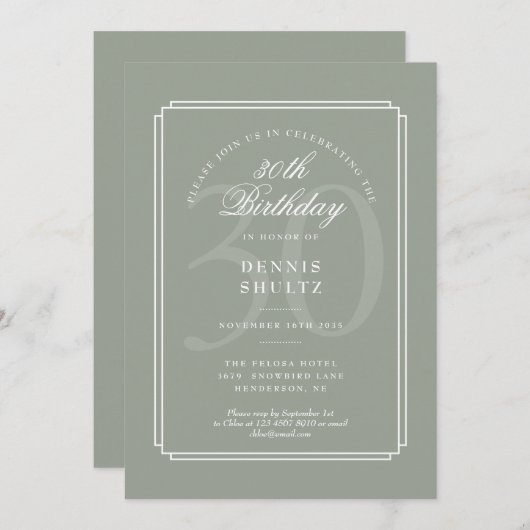 Klassischer Deko | Alter und Weiß 30. Geburtstag Einladung (Vorne/Hinten)