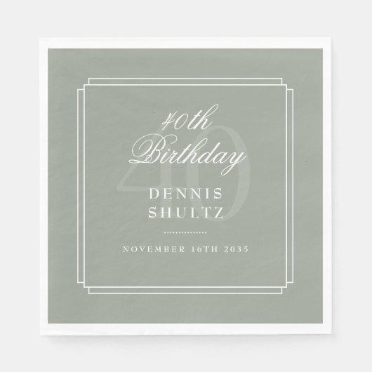 Klassischer Deko | Alter und Weiß 40. Geburtstag Serviette (Vorderseite)