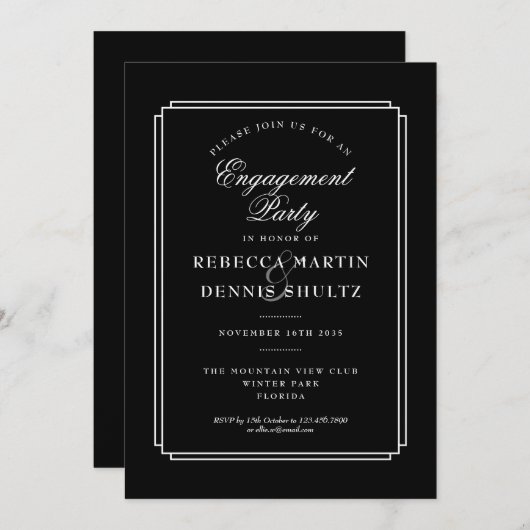 Klassischer Deko | Partei für Schwarz und Weiß Einladung (Vorne/Hinten)