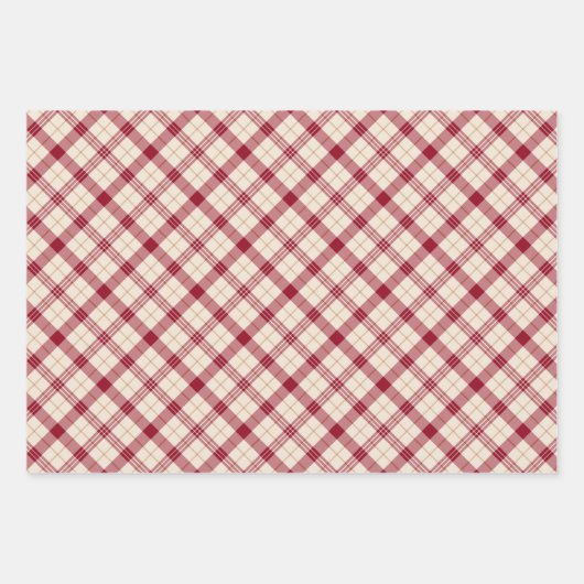 Klassischer Diagonaltartan karierter Bordeaux Geschenkpapier Set (Vorderseite 3)
