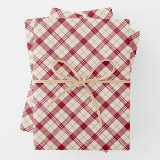 Klassischer Diagonaltartan karierter Bordeaux Geschenkpapier Set (Beispiel)