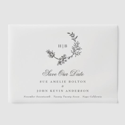 Klassischer Dunkelgrau-Monogramm-Kranz Save the Da Pergament Einladungen (Vorderseite)