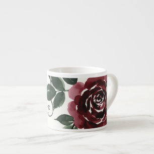 Klassischer dunkelroter Rosen-Blumen-Keramik-Spezi Espressotasse