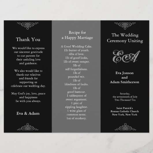 Klassischer dunkler Grau des Wedding Program Folde (Vorderseite)