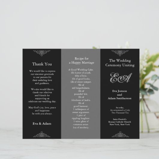 Klassischer dunkler Grau des Wedding Program Folde (Stehend Vorderseite)