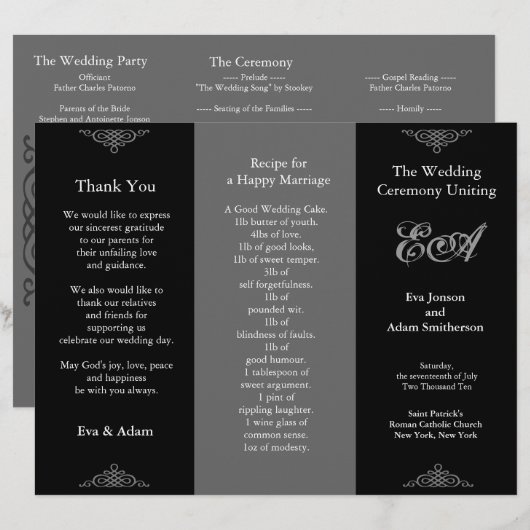 Klassischer dunkler Grau des Wedding Program Folde (Vorne/Hinten)