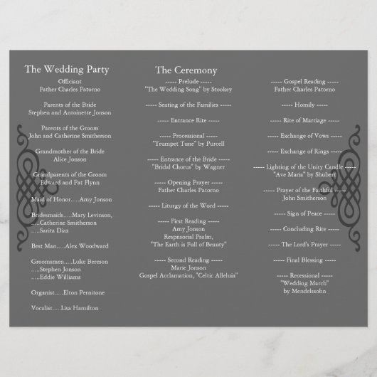 Klassischer dunkler Grau des Wedding Program Folde (Rückseite)