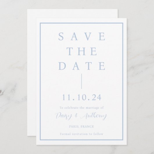 Klassischer Dusty Blue Border | Einfaches Elegant Save The Date (Vorne/Hinten)