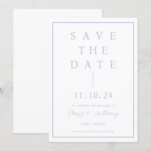 Klassischer Dusty Blue Border   Einfaches Elegant Save The Date