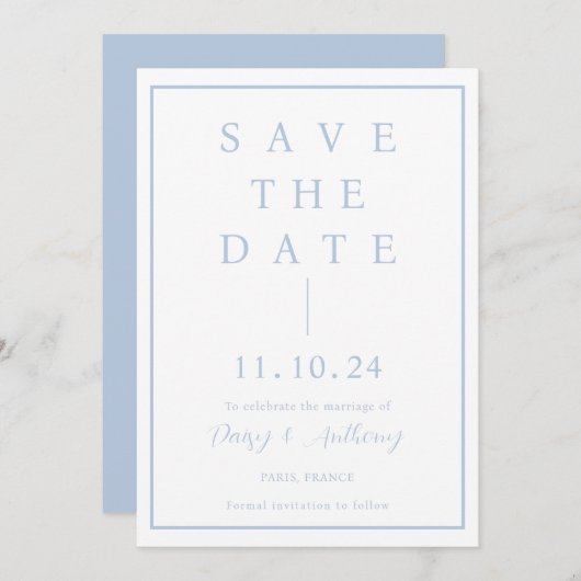 Klassischer Dusty Blue Border | Einfaches Elegant Save The Date (Vorne/Hinten)