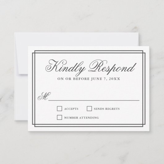 Klassischer, einfacher Elegant-Rahmen-Hochzeit-RSV RSVP Karte (Vorderseite)