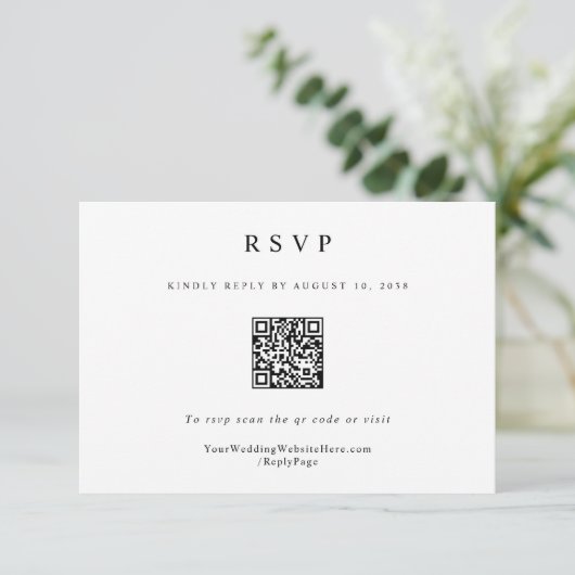 Klassischer einfacher Eleganter Moderner QR Code f RSVP Karte (Stehend Vorderseite)