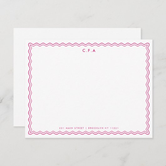 Klassischer einfacher Magenta-Rosa-3-Monogramm-Wav Mitteilungskarte (Vorne/Hinten)