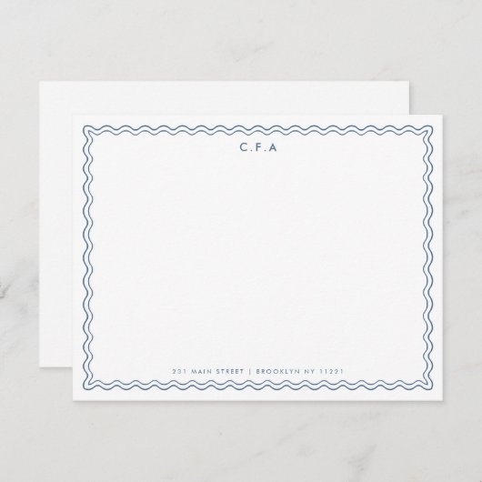 Klassischer einfacher Navy Blue 3 Monogram Wave Bo Mitteilungskarte (Vorne/Hinten)