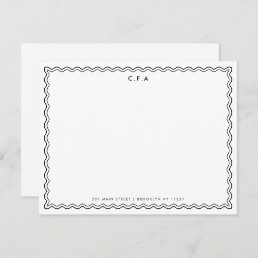 Klassischer einfacher, schick schwarzer 3 Monogram Mitteilungskarte (Vorne/Hinten)