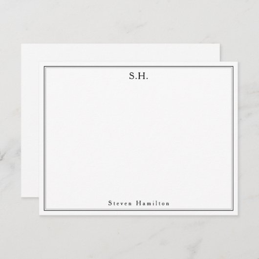 Klassischer einfacher Schwarzer Monogramm Name Min Mitteilungskarte (Vorne/Hinten)