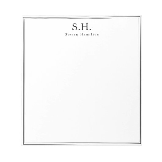 Klassischer einfacher Schwarzer Monogramm Name Min Notizblock (Vorderseite)