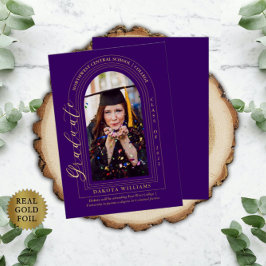 Klassischer Eleganter Arched Foto Lila Abschluss Folieneinladung